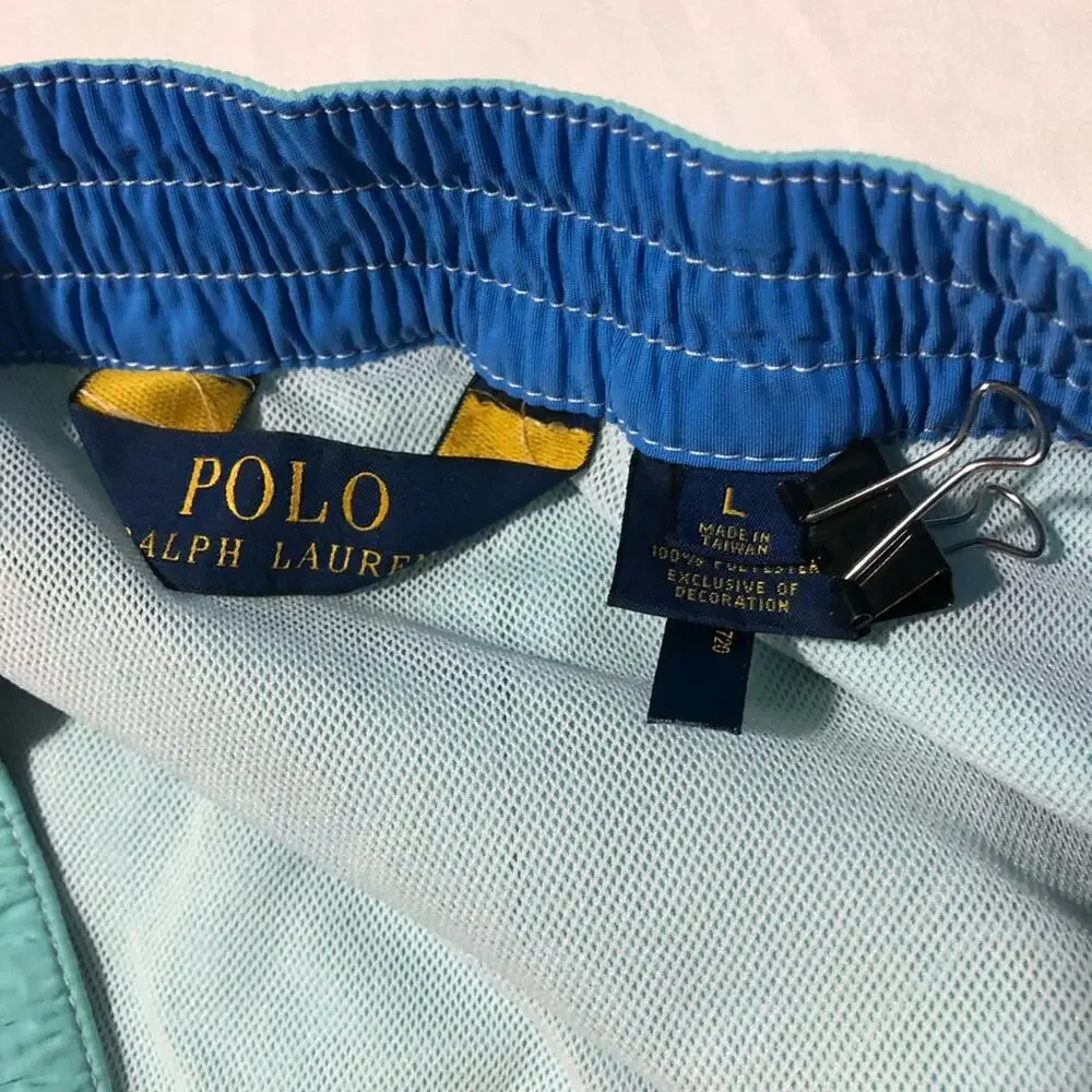 Polo Ralph Lauren mens L bathing suit turquoise blue drawstring waist pockets